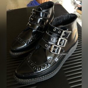 T.U.K Black Triple Buckle Ankle Boots Size 6